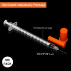 1ml/cc 29G Syringe 1/2" (12.7mm) Needle, Disposable Individual Package Pack of 100