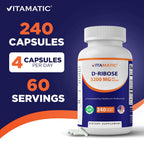 Vitamatic D-Ribose 3200 mg per Serving – Energy Support Supplement – 240 Vegetarian Capsules – Non-GMO & Gluten Free, Made in USA