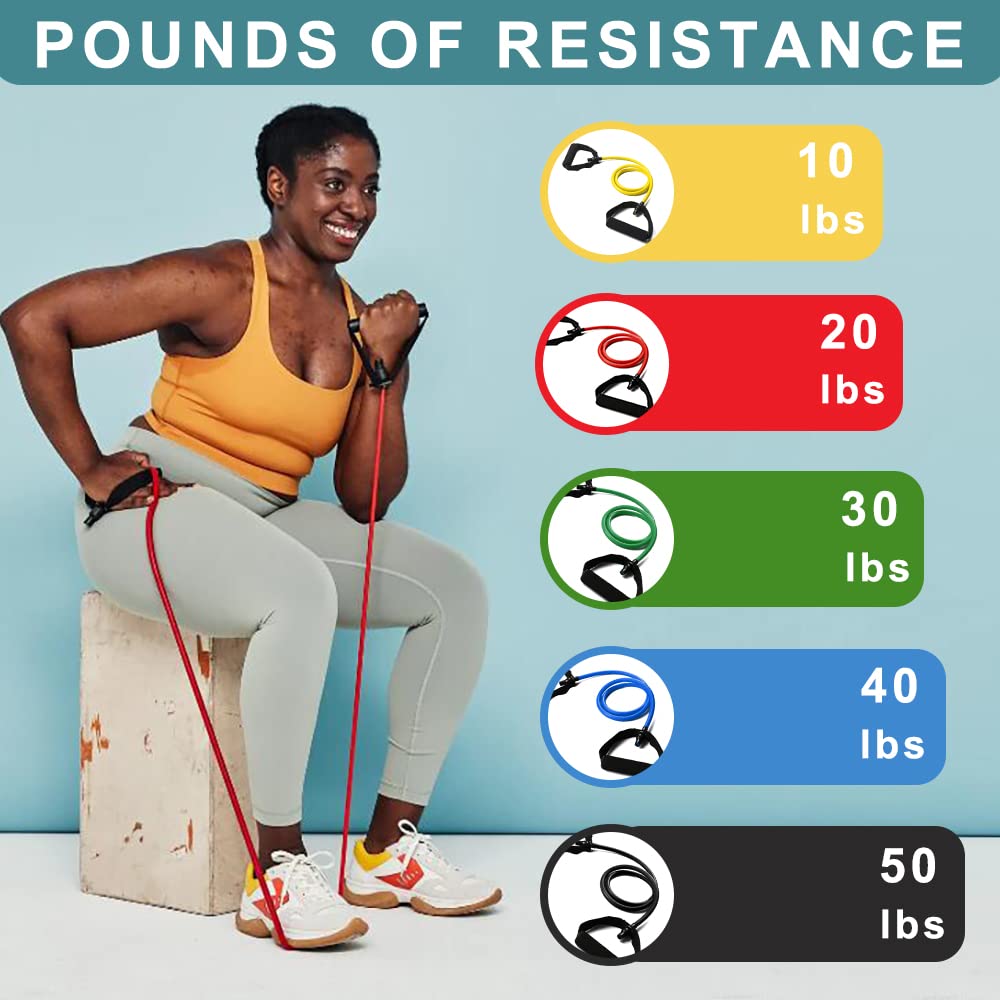 Resistance Bands with Handles, Single Resistance Bands, Exercise Bands with Handles, for Resistance Training, Physical Therapy, Home Workouts, Fitness, Pilates, Boxing Strength Training (40lbs)