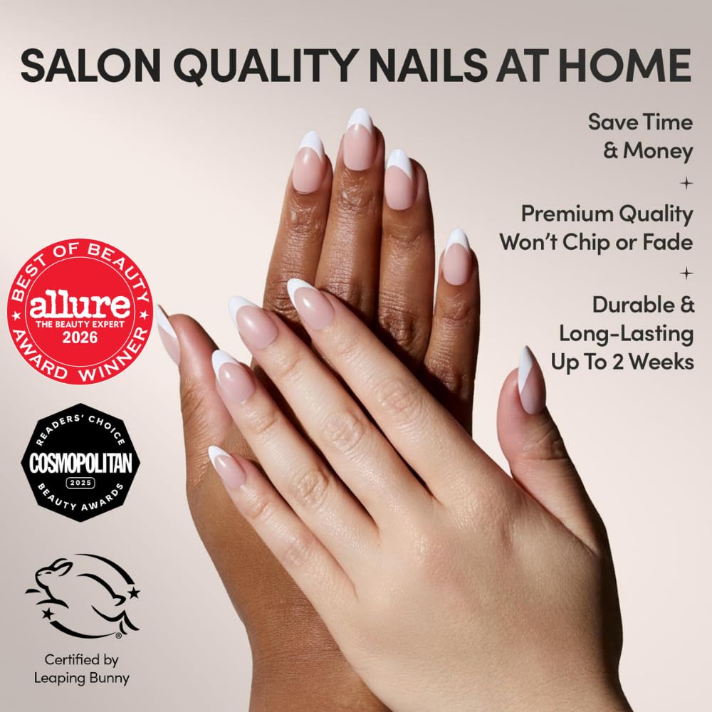 Glamnetic Press On Nails, Short Almond Glossy, Fake Nails 24pc Nail Kit