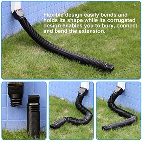 11.5ft Long Gutter Downspout Extensions Flexible, Drain Downspout Extender, Down Spout Drain Extender, Gutter Connector Rainwater Drainage, Extendable from 2.6ft to 11.5ft(Black)