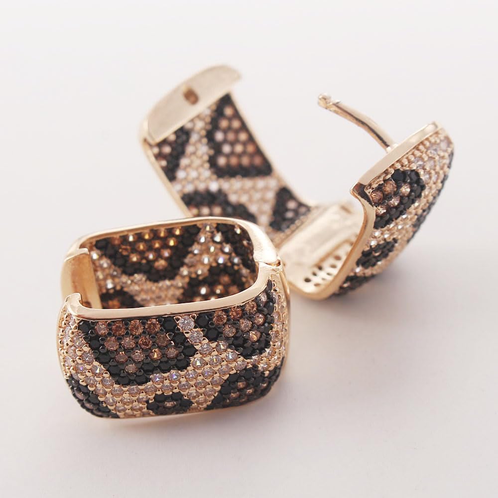 Z ZACHÉ Shinny CZ Leopard Print Earrings Geometry Square Hoop Earring Statement Huggie Earrings For Women Jewelry