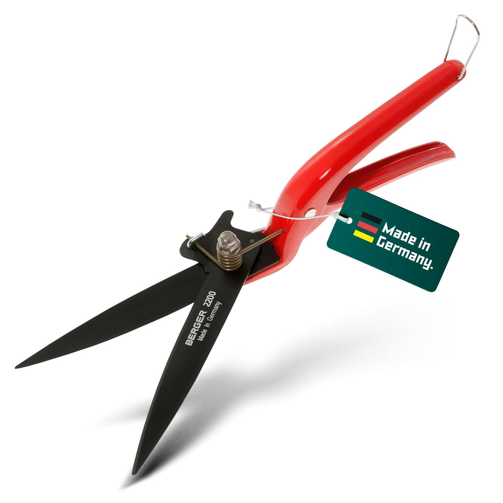 BERGER Grass Shears – Lawn Edging Clippers with Self-Sharpening Anti-Stick Blades, Forged Steel Construction, Ambidextrous Design, Ring Clasp for Hanging Storage – 2200