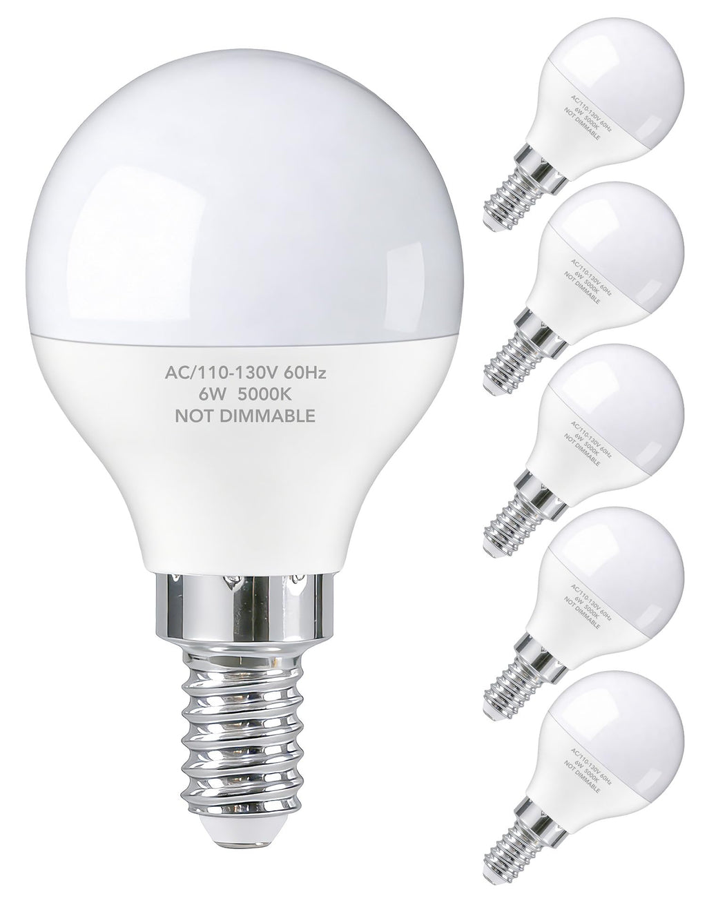 A15 E12 Small Base LED Light Bulbs, 6W Non-dimmable 5000K Daylight 6 Pack