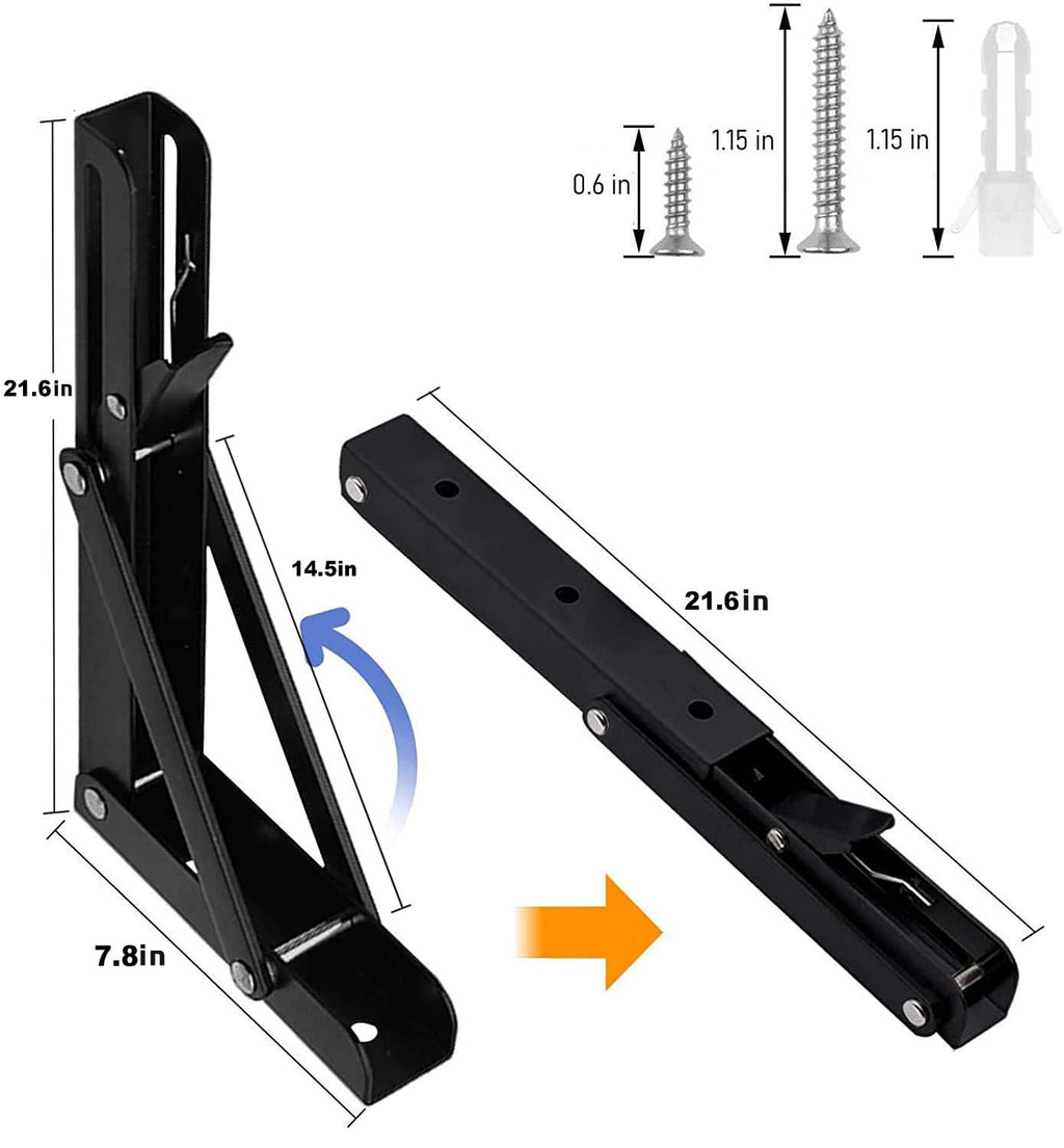 AUTOHJ Folding Shelf Brackets 22 inch 4 Pcs - DIY Wall Mounted Shelf Bracket for Garage Workstation, Stuff Supports, Plant Stand - Heavy Duty Collapsible Shelf Bracket Black