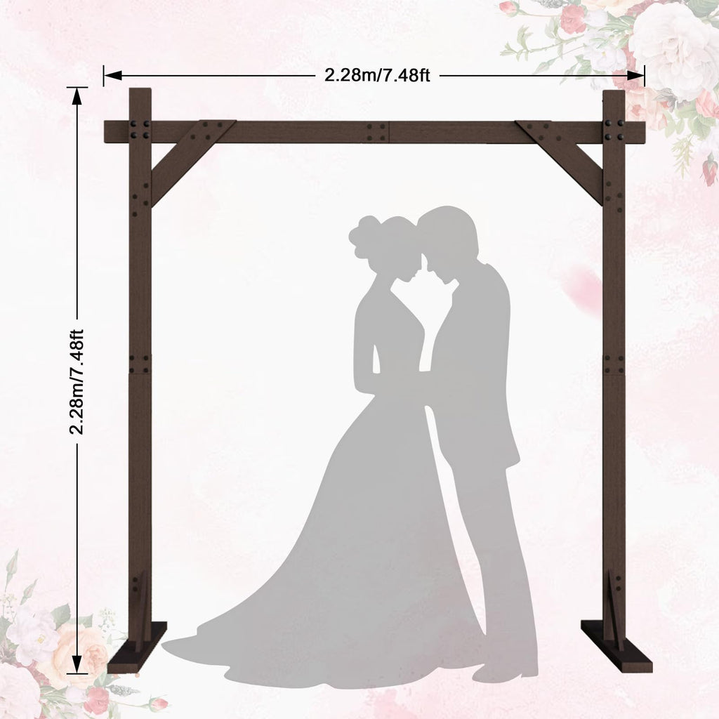 Chamvis 7.48FT Wooden Wedding Arch Frame, Wood Square Arch Backdrop Stand Wedding Arbor for Ceremony and Outdoor Lawn Decorations