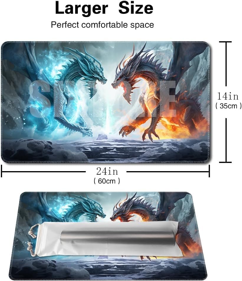 Premium Board Game 24x14in MTG Playmat Compatible for OCG CCG RPG TCG Playmat (Ice and Fire)