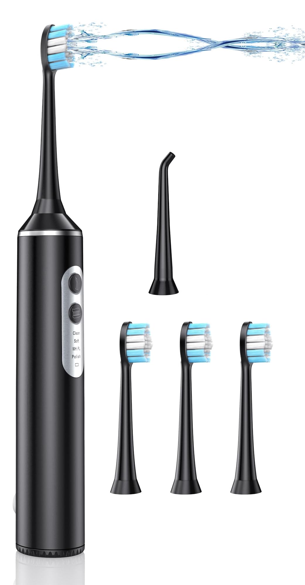 Electric Toothbrush with Water Flosser - 2 in 1 Teeth Cleaning Kit, Electric Toothbrush and flosser Combo, Toothbrush with 3 Cleaning Modes, Portable Water flosser Design for Home & Travel (Black)
