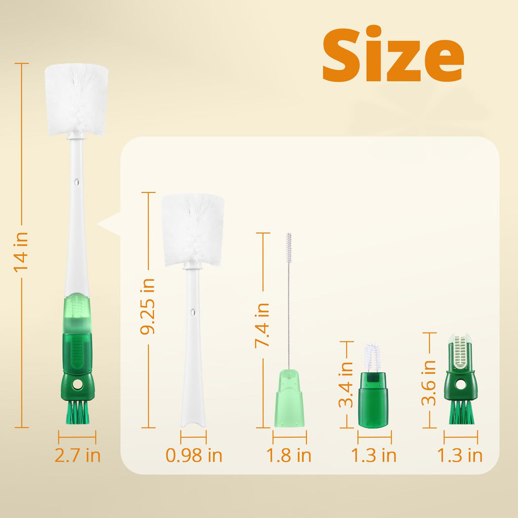 OUTXE 5 Pack Bottle Brush Set, 5-in-1 Multifunctional Water Bottle Cleaning Brush 2 Pack, with Nipple Brush, Detail Brush for Cup Lid Gap, 12" 10" 8" Straw Brush for Stanley Yeti