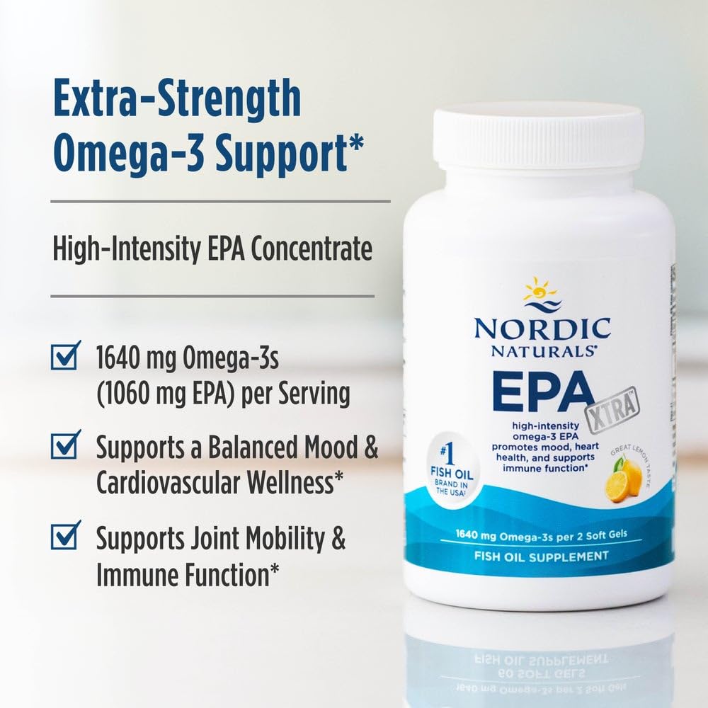 Nordic Naturals EPA Xtra, Lemon - 90 Soft Gels - 1640 mg Omega-3 - High-Intensity EPA Formula for Positive Mood, Heart Health & Healthy Immunity - Non-GMO - 45 Servings