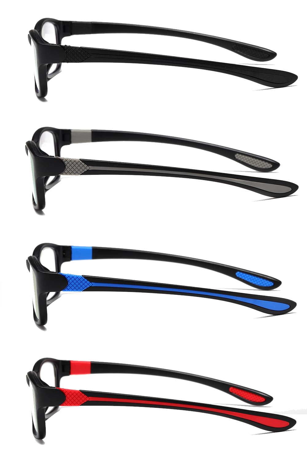 JOON-joon Reading Glasses Men 4 Pairs Ultra Light TR90 Sports Style Blue Light Blocking Readers+2.0