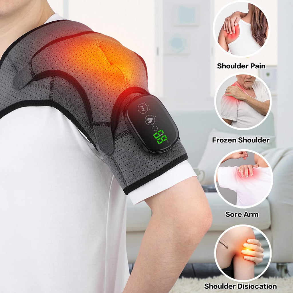 BINGONE Heated Shoulder Wrap, Shoulder Heating Pads Massager for Men Women, Electric Cordless Vibration Massage Heated Shoulder Braces with 3 Heating Setting, Left Right Shoulder Massage