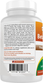 Best Naturals Betaine HCL 648 mg 250 Capsules (250 Count (Pack of 2))