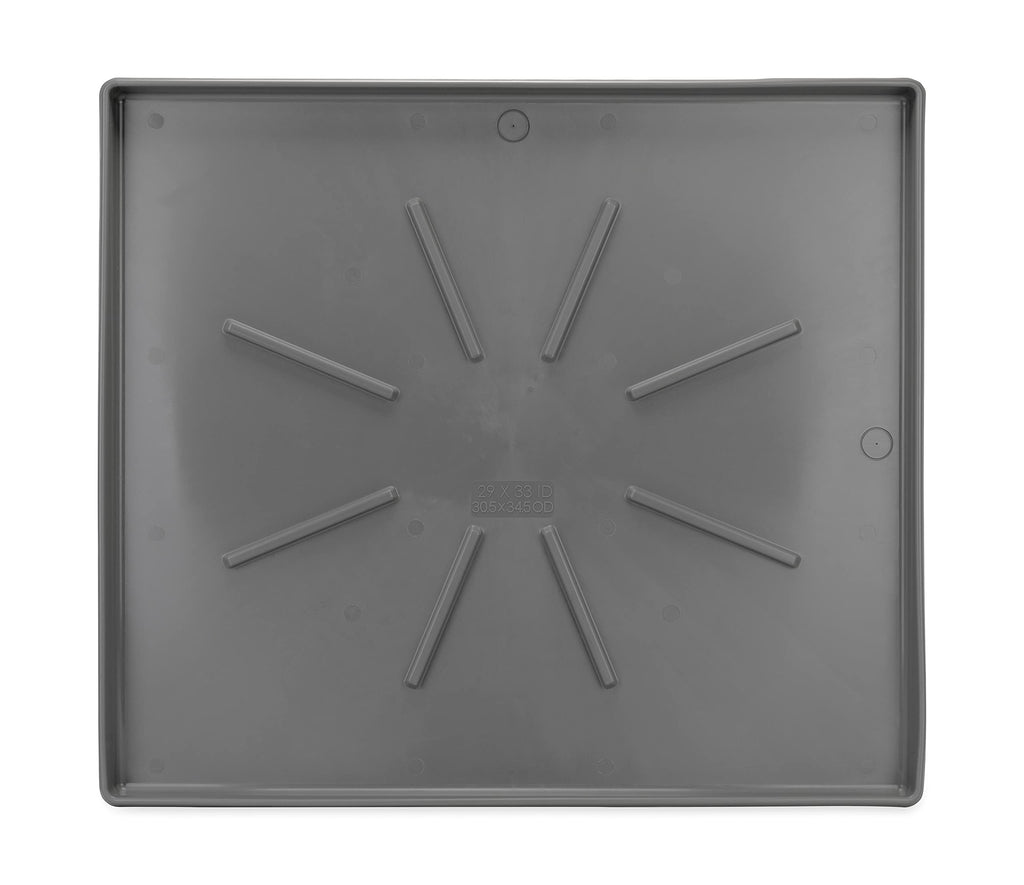 Camco Low Profile Washing Machine Drain Pan with PVC Fitting, 29 inch x 33 inch ID and 31 inch x 35 inch OD - Protects Your Floors from Washing Machine Leaks - Easy to Use - Pewter - 20788