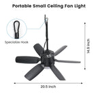 Fanspex 20.5'' Plug in Ceiling Fan with Light for Gazebo Patio Canopy Tent Porch RV, 5 Fan Speeds with Adjust Lighting & Remote Control (Black)