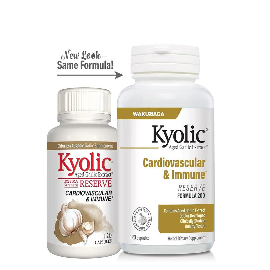 Kyolic Aged Garlic Extract Formula 200 - Cardiovascular & Immune, Reserve - Supports Overall Heart Health & Immune System* - GMO-Free & Gluten-Free - 120 Capsules (60 Servings)