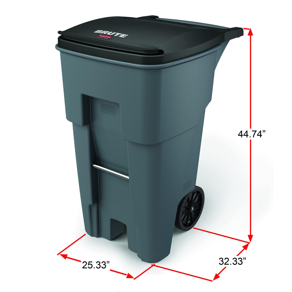 Rubbermaid Commercial Products BRUTE Rollout Plastic Trash/Garbage Can/Bin with Wheels 65 Gal for Restaurants/Hospitals/Offices/Back of House/Warehouses/Home