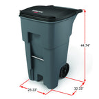 Rubbermaid Commercial Products BRUTE Rollout Plastic Trash/Garbage Can/Bin with Wheels 65 Gal for Restaurants/Hospitals/Offices/Back of House/Warehouses/Home