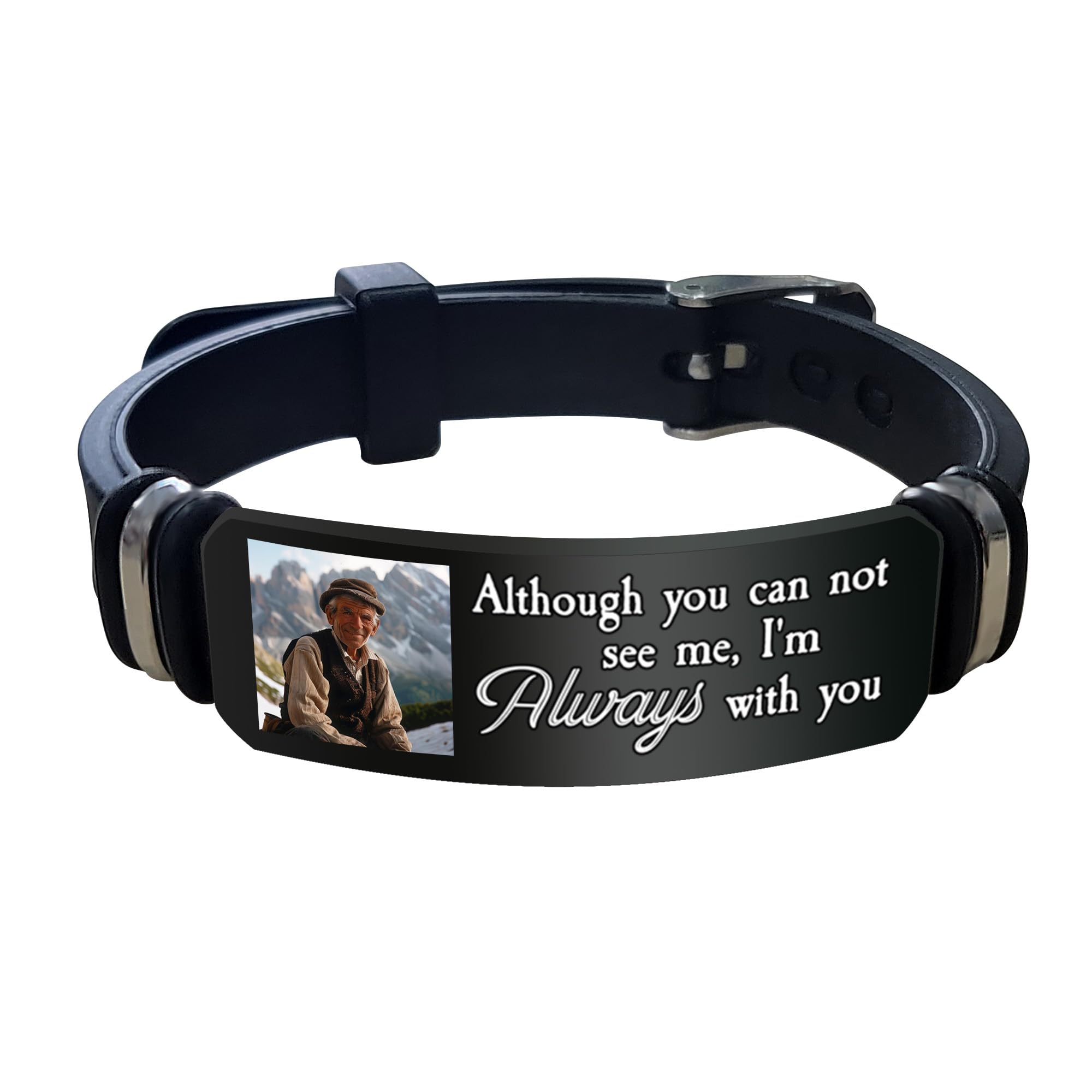 UDonCoo Custom Photo Bracelet with Name – Personalized Silicone Bracelet for Family, Friends, Memorial or Birthday Gift (Black)
