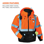 Ergodyne unisex adult High Visibility Reflective Winter Bomber Jacket, Quilted Insulation Black Bottom ANSI Compliant Class 3 Type R, Orange, 4X-Large US