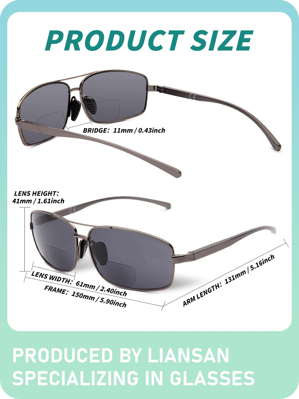 LianSan 2 Packs Premium Metal Bifocal Sunglasses for Men Women Retro Top Clear Sun Readers with UV Protection(Multicolor,1.75x)