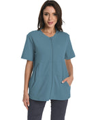 Mastectomy Shirt with Drain Pockets Breast Mastectomy Recovery Supplies Nephrostomy Drain Bag Tummy Tuck Must Haves Clothing Comfy Post OP Camisoles After Mastectomy Short Sleeve Shirts Peacock Blue