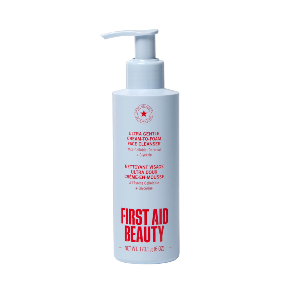 First Aid Beauty Ultra Gentle Cream-to-Foam Pure Facial Cleanser – Makeup Removing Face Cleanser - Face Wash with Colloidal Oatmeal & Glycerin, for Sensitive, Acne & Blemish-Prone Skin, 6 oz