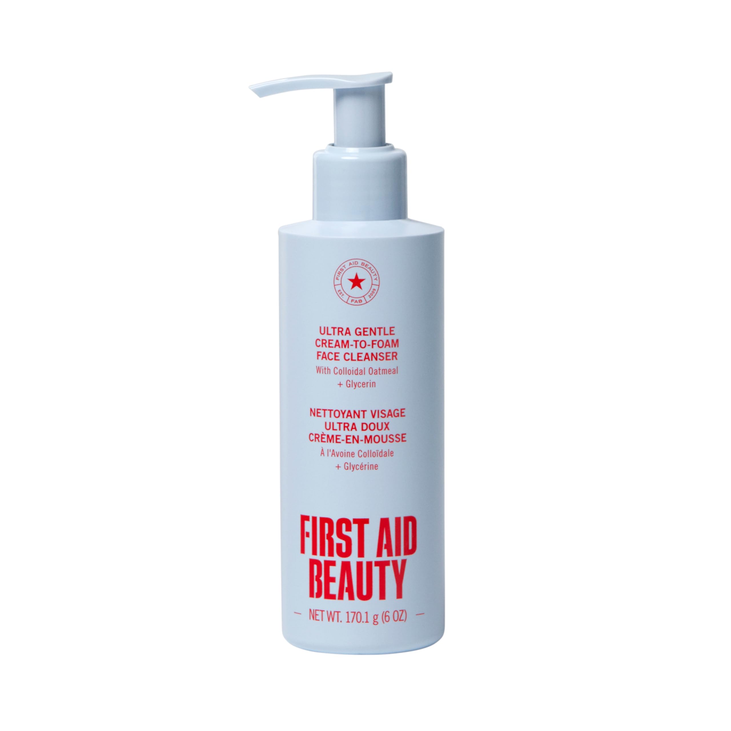 First Aid Beauty Ultra Gentle Cream-to-Foam Pure Facial Cleanser – Makeup Removing Face Cleanser - Face Wash with Colloidal Oatmeal & Glycerin, for Sensitive, Acne & Blemish-Prone Skin, 6 oz