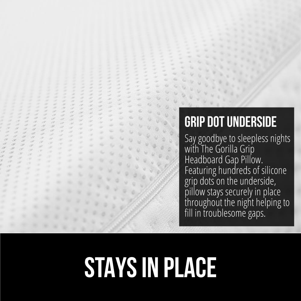GORILLA GRIP King Bed Wedge Pillow for Headboard Gap, Filler Between Mattress Gaps, US Designed, Comfortable Supportive High Density Cushion Foam Pillows, Stay in Place Gripping Dots, White