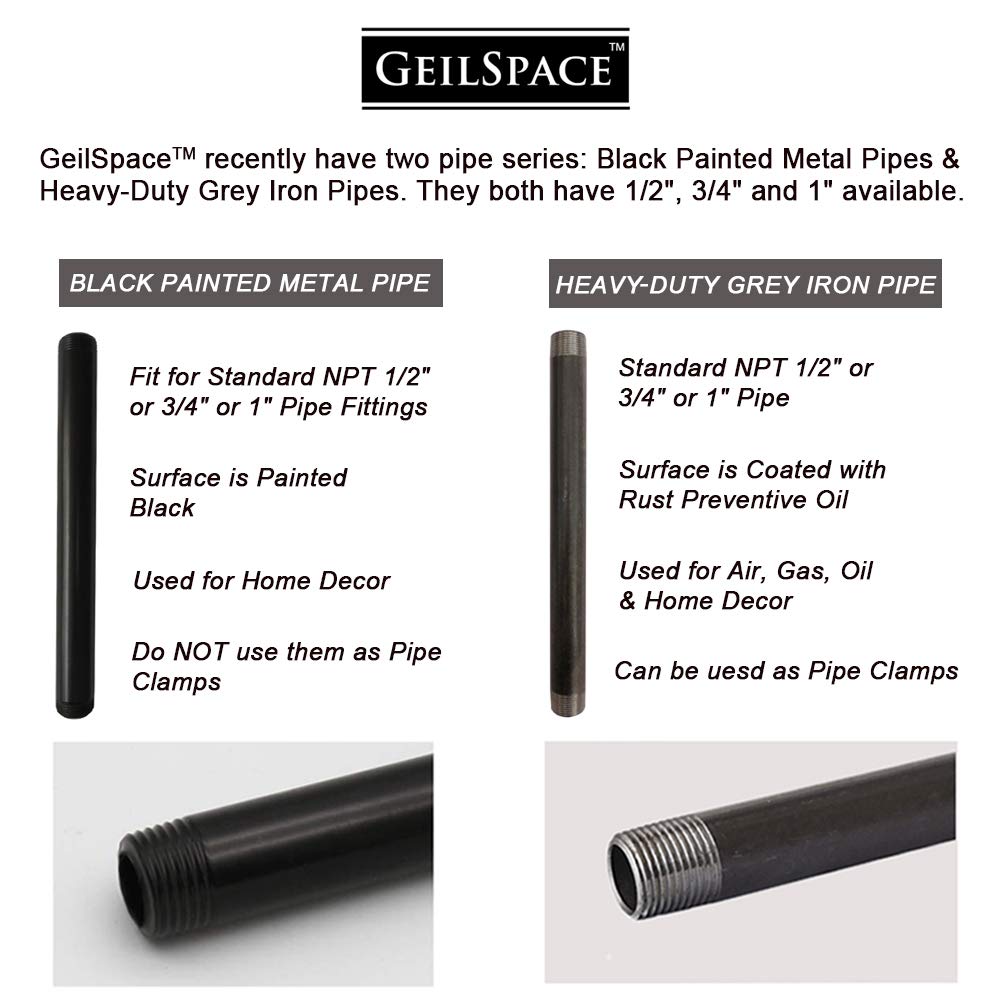 GeilSpace 6 Pack 3/4" × 42" Pre-Cut Black Metal Pipe, Industrial Steel Fits Standard Three Quarters Inch Black Threaded Pipes and Fittings - Vintage DIY Industrial Shelving (3/4" × 42")