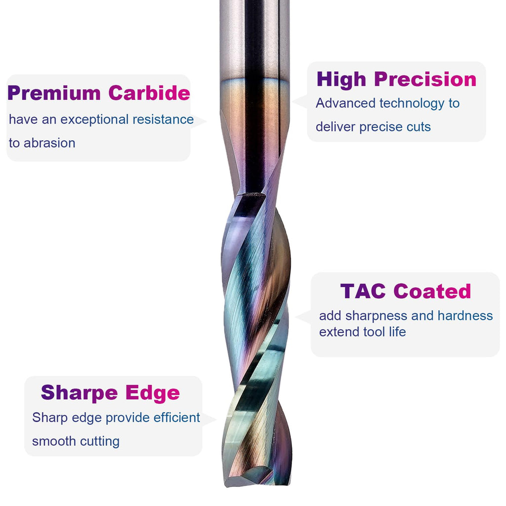 SpeTool 1/4 Shank Up Cut Spiral Router Bit 1/4 inch Cutting Diameter 1 inch Cutting Length CNC Router Bits for Woodworking with Extra Long Life Coating