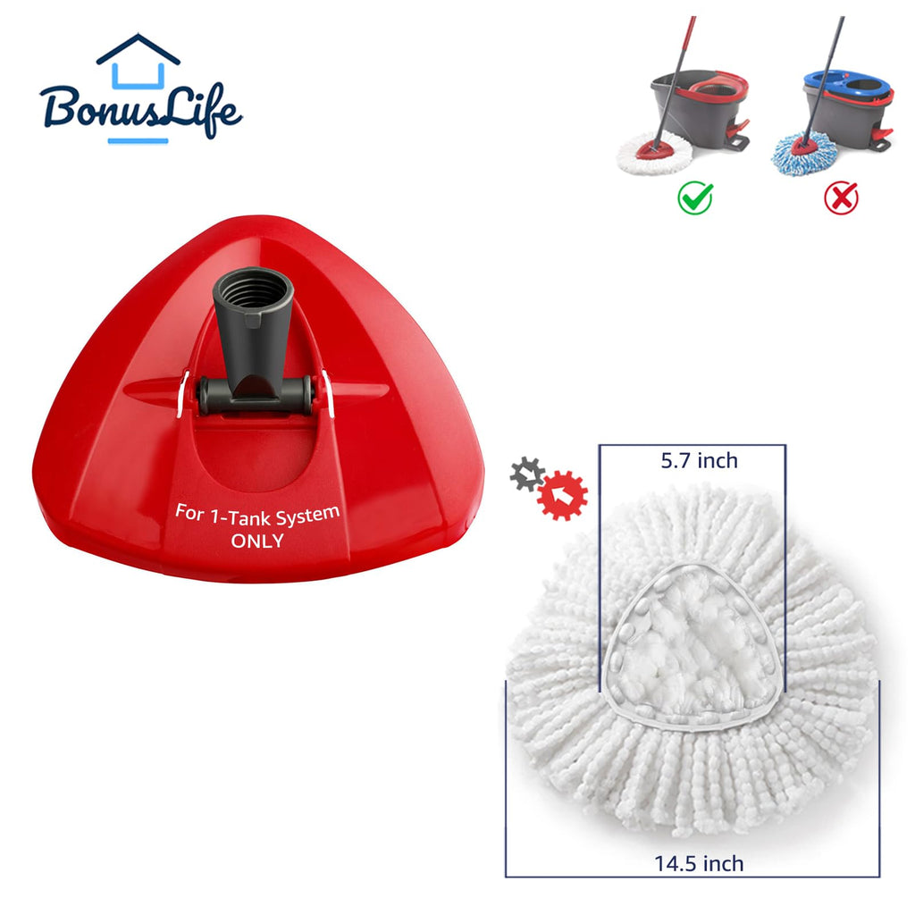 BonusLife Replacement Part Set for Oceda EasyWring Spin Mop 1-Tank System Only, 1 Handle, 1 Base, 4 Refills