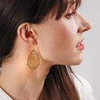 Gold Tone Teardrop Earrings for Women - Boho Simple Filigree Leaf Dangles