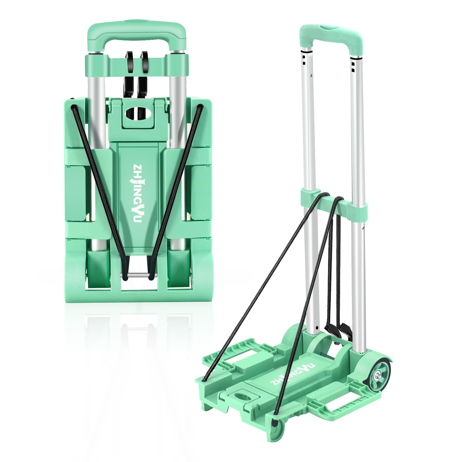 Folding Hand Truck Dolly Cart,Collapsible Shopping Trolley,Mini Lightweight Hand Dolly,Backpack Trolley,Luggage Cart,Aluminum Telescopic Rod,2 Wheel Trolley Expandable Large Chassis,Mint Green