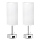 Fenmzee White Silver Bedside Table Lamps Set of 2-3 Color Temperatures Pull Chain Lamp with AC Outlet Charging Port, Two Round Night Stand Lamps for Bedroom, Small Bed Side Light with E26 LED Bulbs