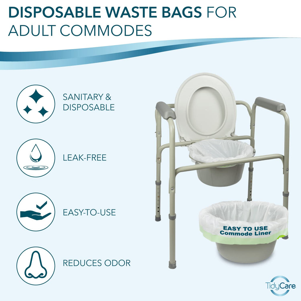 TidyCare Bedside Commode Liners for Portable Toilet Chair Bucket and Bedpan | Value Pack of 96 Disposable Waste Bags for Adults in Medical Care | Universal Fit Portable Toilet Liners