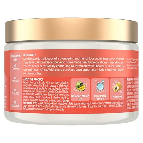 SheaMoisture Curl Stretch Multi-tasking Volume Cream Kalahari Melon Oil and a Tropical Vacation Scent With Hydrating Hyaluronic Serum, Defines Type 4 Curls For Days 11 Fl Oz
