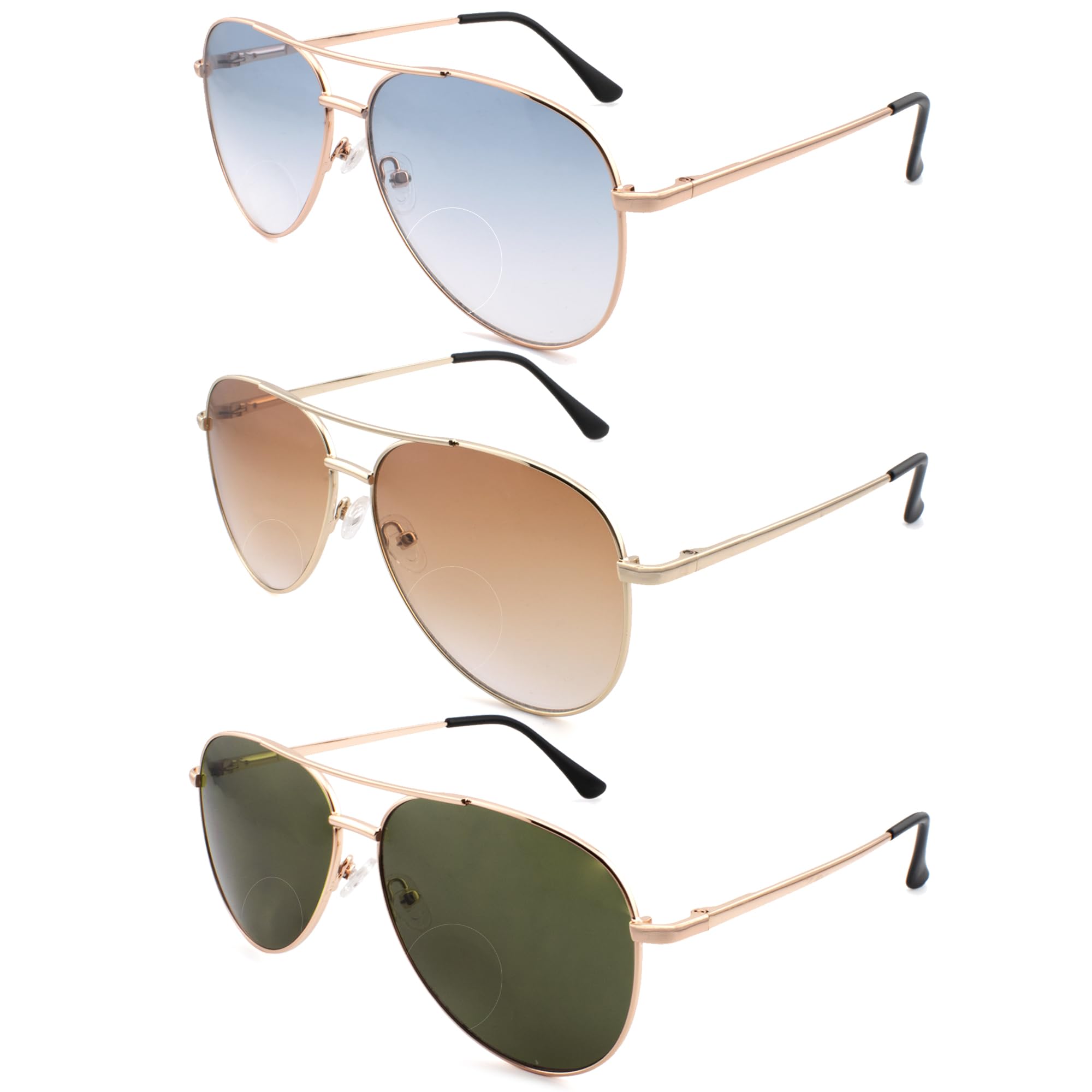 SOPHILY 3 Pack Bifocal Reading Sunglasses for Women Men, Aviator Sun Readers Glasses Gradient Lens Shades UV400 +2.0