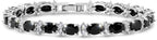 KEZEF Tennis Bracelets For Women - Cubic Zirconia - Oval 7x5mm Black Gemstones - Round 2.50mm White CZ - Silver Plated Brass - 7 Inch - Hypoallergenic Bracelets