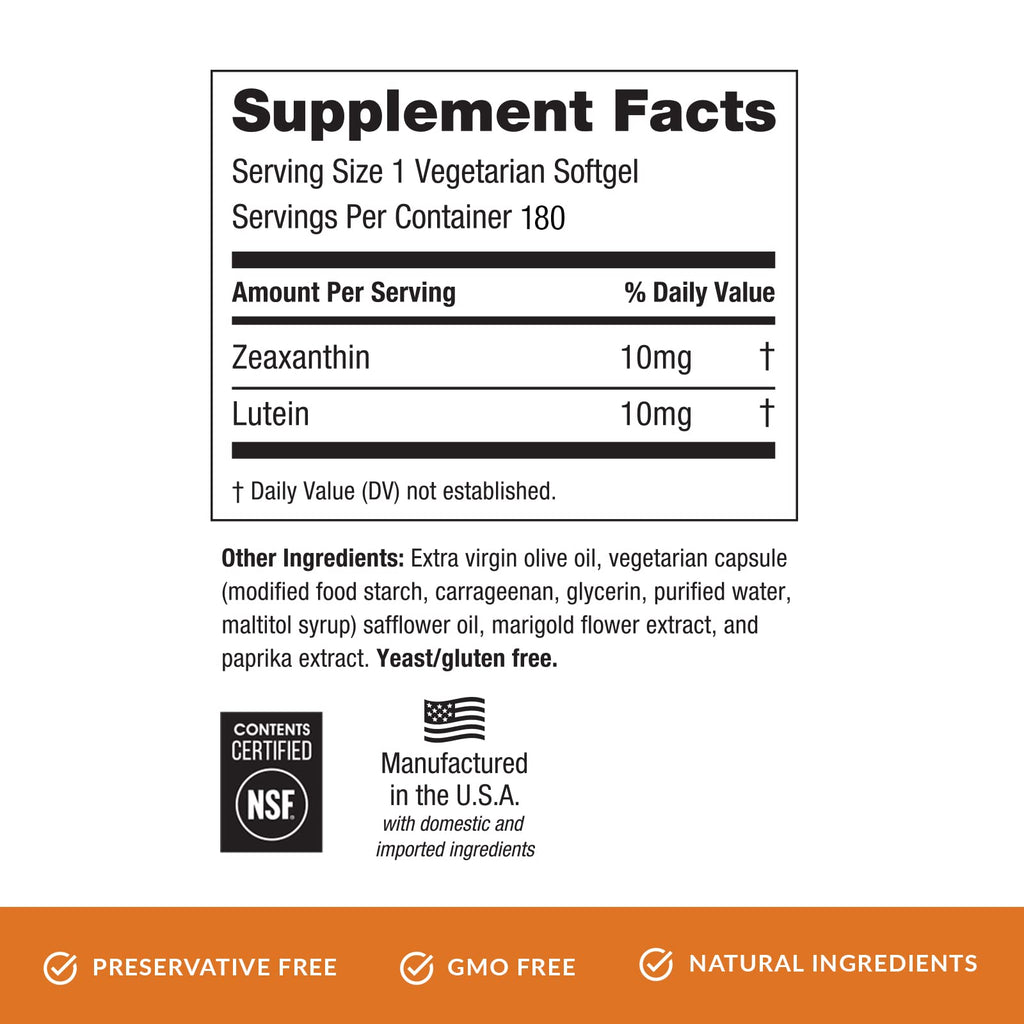 EyePromise Zeaxanthin & Lutein Eye Vitamin - 180 Softgels, 90-Day Supply - Eye Health Supplement with 10mg Zeaxanthin & 10mg Lutein to Support Healthy Vision