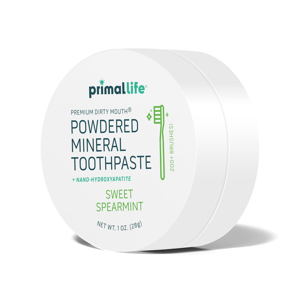 Primal Life Organics - Dirty Mouth Toothpowder, Tooth Cleaning Powder, Flavored Essential Oils with Natural Kaolin & Bentonite Clay, Good for 200+ Brushings, Organic, Vegan (Sweet Spearmint, 1 oz)