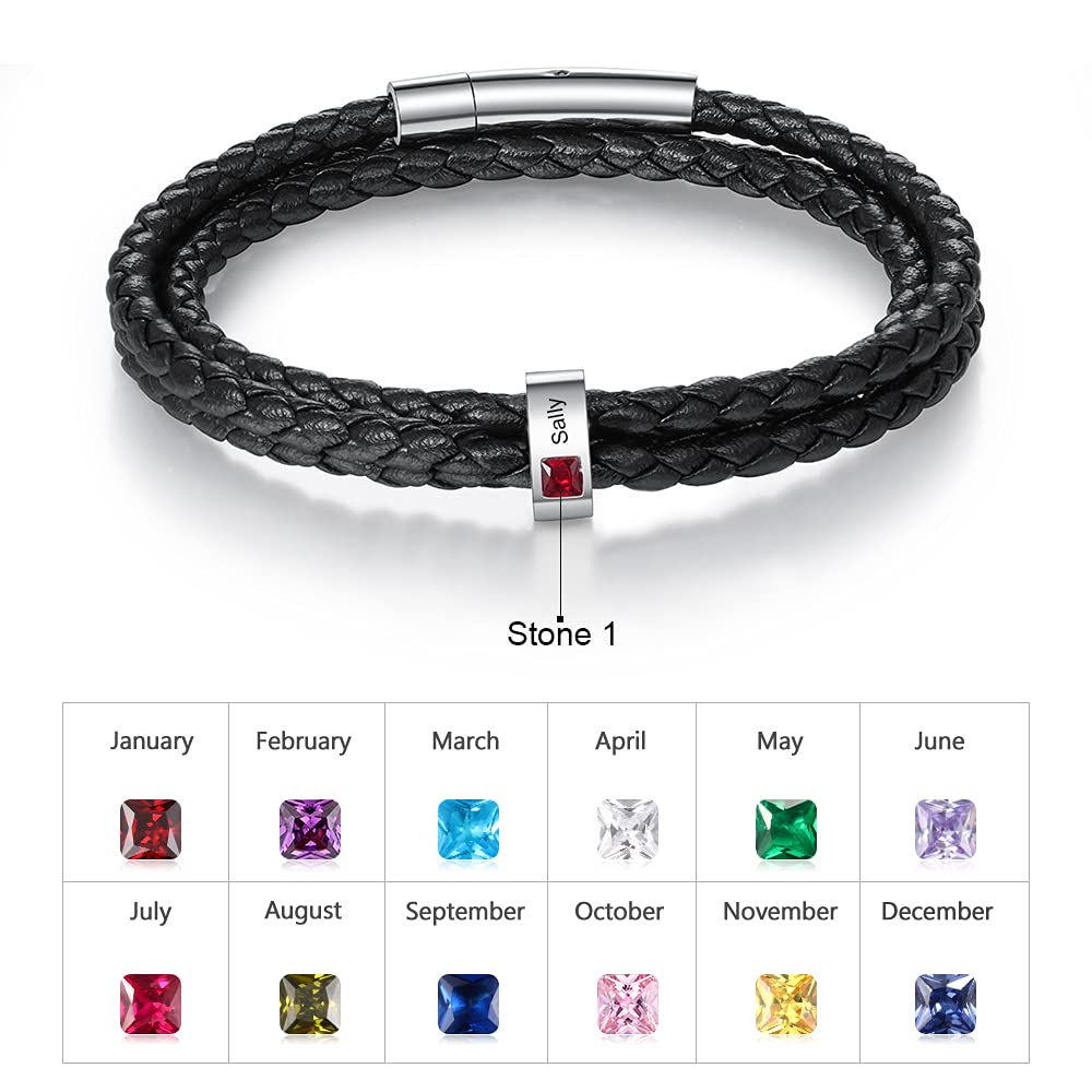 Nameinhea Personalized Mens Braid Bracelet Custom Bracelet with 1-5 Engraved Beads Family Names Jewelry Gifts for Men Father's day (1 name)