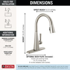 Delta Lenta Brushed Nickel Kitchen Faucet with Pull Down Sprayer, Modern Single Hole Kitchen Sink Faucet, Single Handle, SpotShield Stainless 19802Z-SP-DST