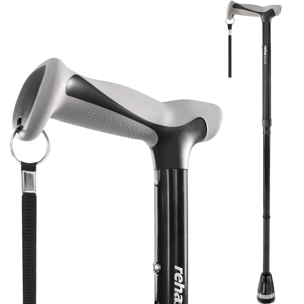 Rehaescort Walking Cane, Folding, Adjustable, Lightweight, Walking Canes for Men & Women, Soft Ergonomic Handle, Heavy Duty All Terrain Tip, Walking Sticks for Seniors & Adults with Travel Bag