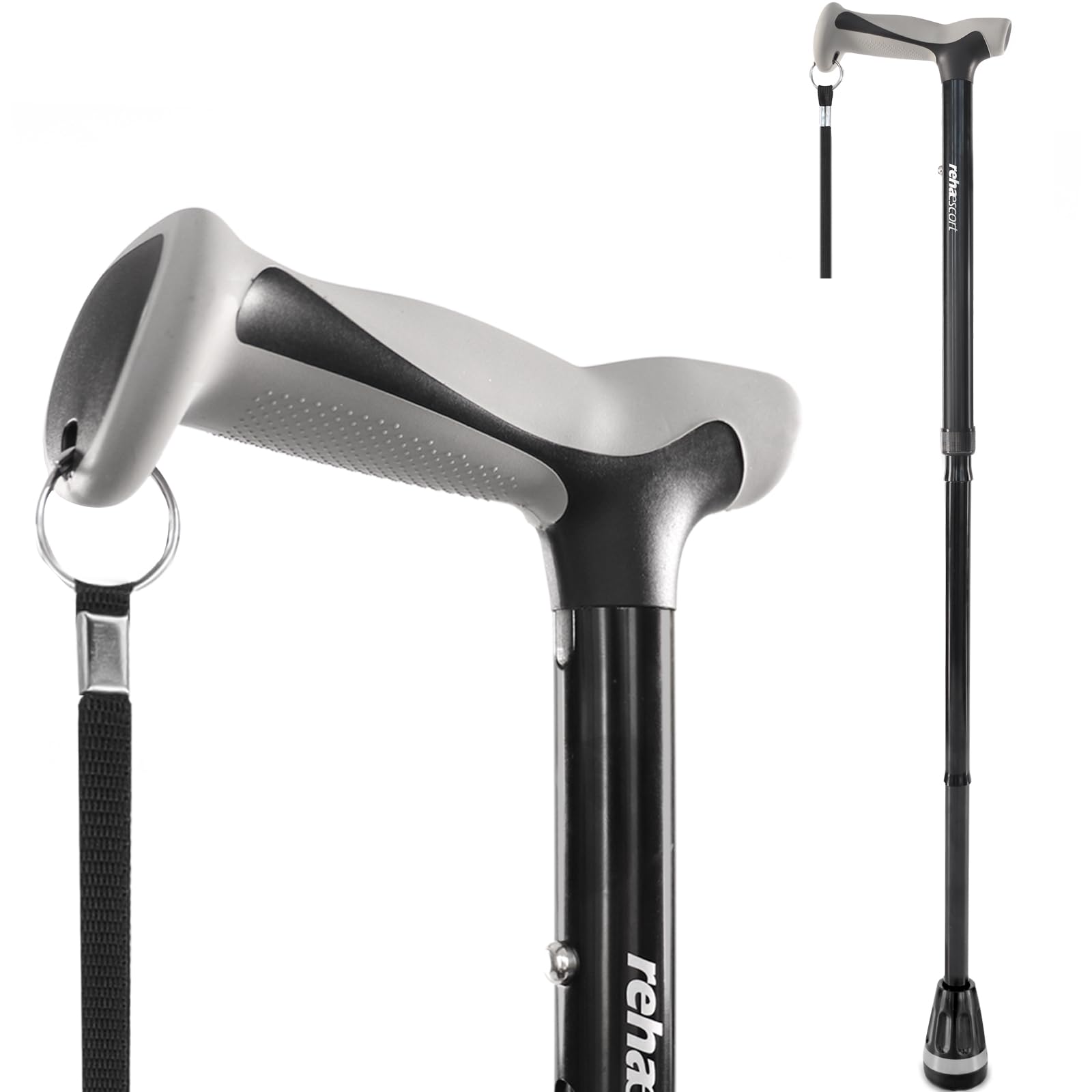 Rehaescort Walking Cane, Folding, Adjustable, Lightweight, Walking Canes for Men & Women, Soft Ergonomic Handle, Heavy Duty All Terrain Tip, Walking Sticks for Seniors & Adults with Travel Bag