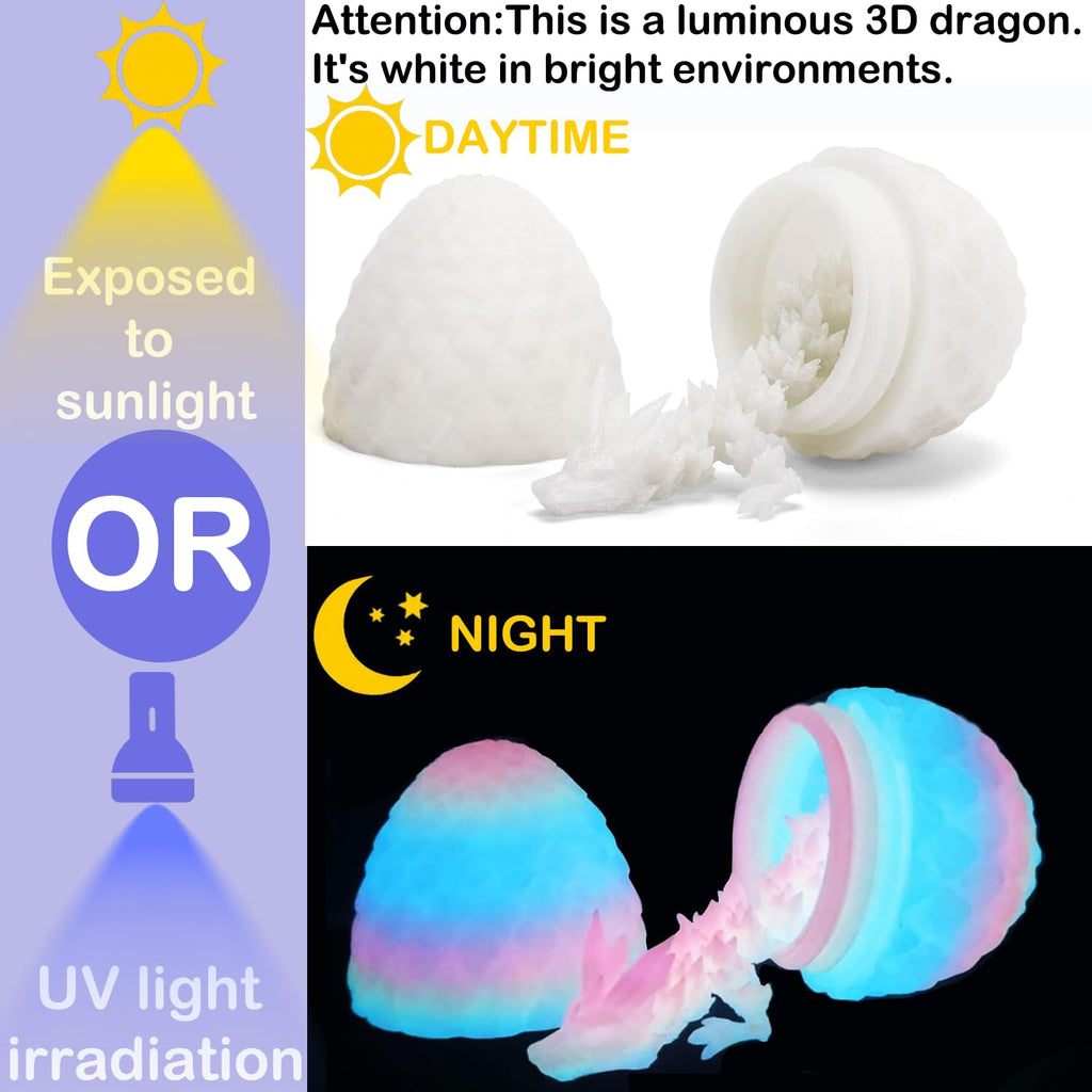 Ivrmtal 4PCS 3D Printed Dragon Eggs with Dragon Inside, Mini Articulated Crystal Dragons Toys for Kids & Adults 3D Print Small Dinosaur Eggs Christmas Stockings Easter Gifts for Kids Boy Girls