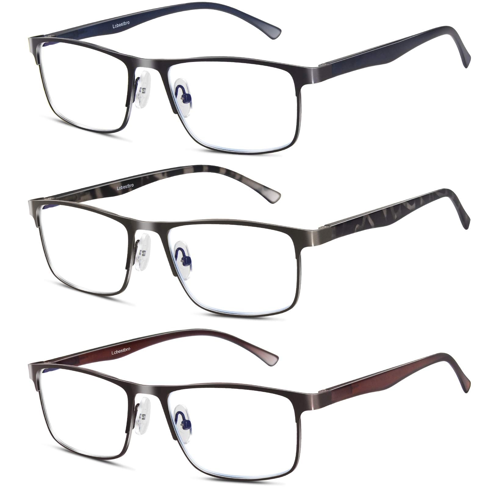 Lcbestbro 3 Pack Business Blue light Blocking Reading Glasses for Men, 0.5 Metal Readers