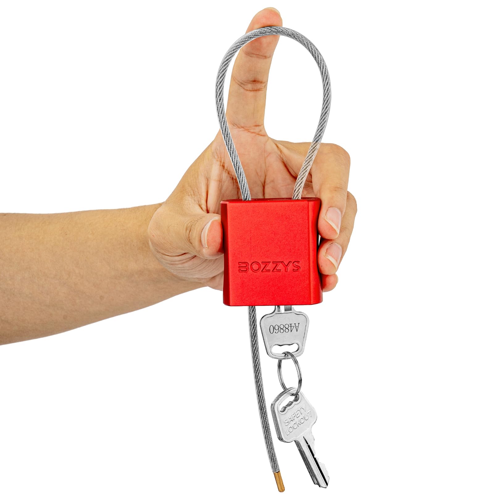 BOZZYS Cable Padlock with 3 Keys | L 1.15ft(0.35m),D 1/6in(4mm) Adjustable Steel Cable Lock | Aluminum Locks for Bikes, Gate, Lockers & Outdoor Gear | Weatherproof & Red