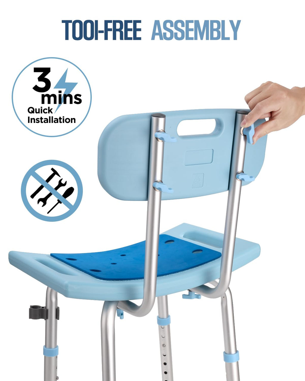 Shower Chair with Back for Elderly Seniors,Shower Stools and Benches for Adults,Bath Chair Shower Benches for The Disabled,Shower Seats,Blue Tub Chair