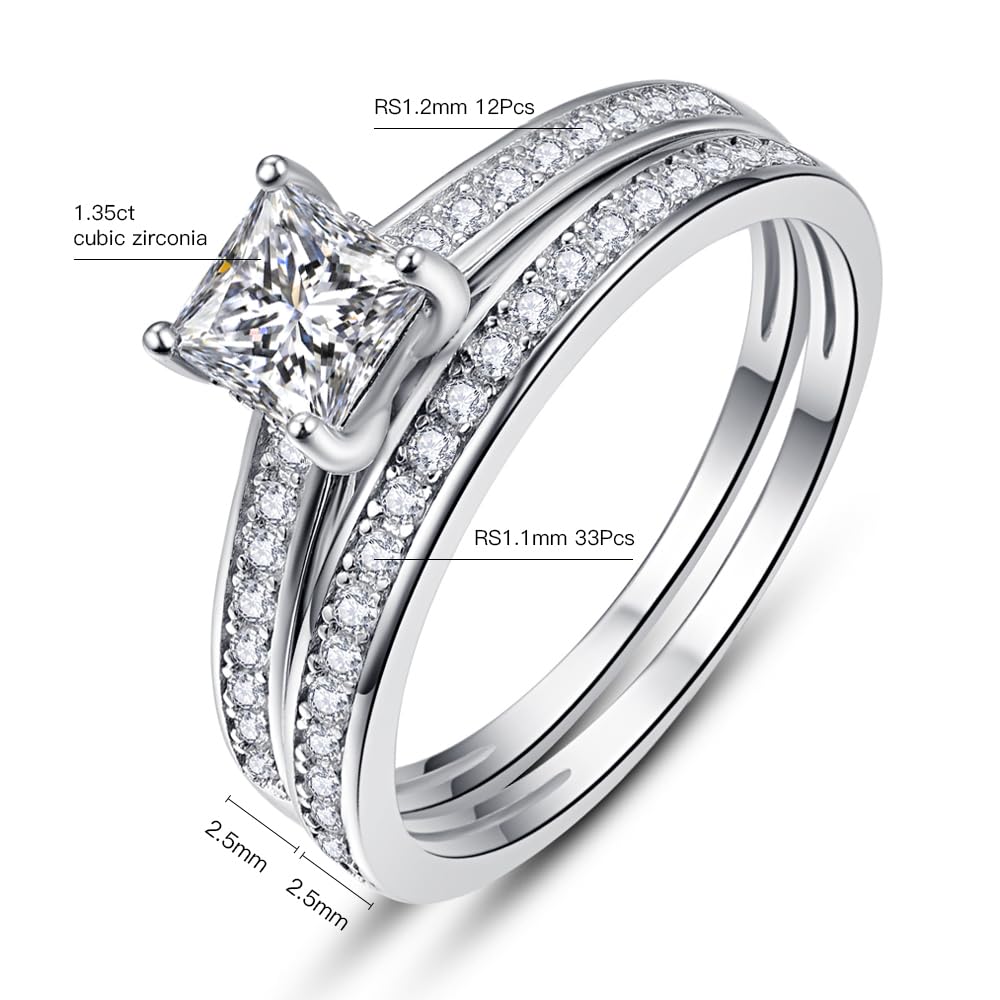 AVECON 1.35CT Princess Cut Engagement Ring Set for Women Cubic Zirconia, 6
